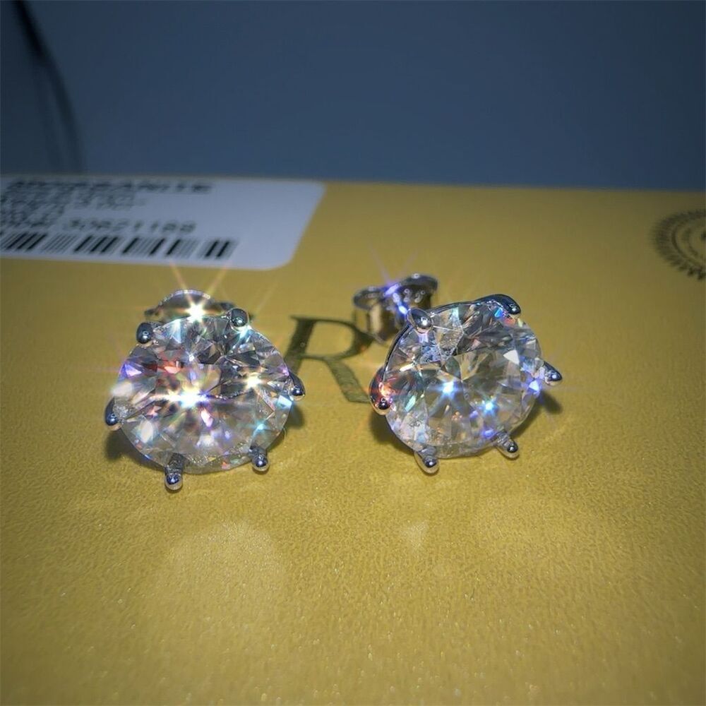 Moissanite Stud Earrings 3 CT Round Cut Lab Created Silver - Picture 3 of 6
